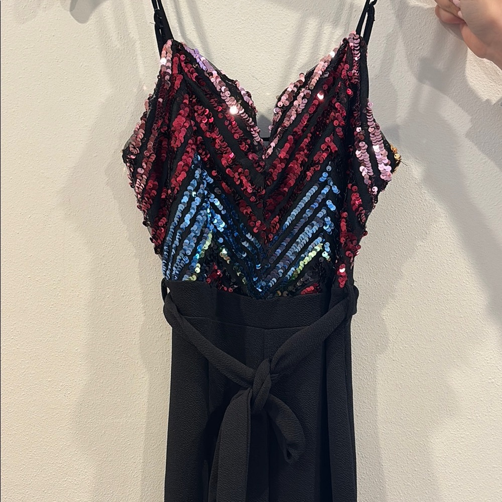 Sequin Striped Dress with Black Skirt